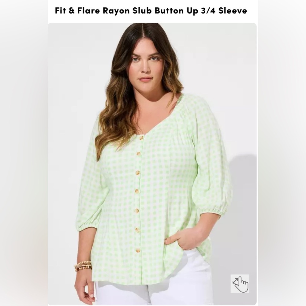 Torrid Fit & Flare Rayon Slub Button Up 3/4 Sleeve